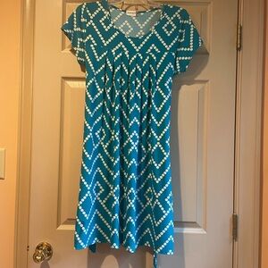 Jon & Anna Green and‎ White Short Sleeve Dress with Tie Waist, Size Large